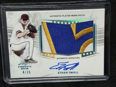 Ethan Small 2019 Leaf Trinity Auto /35 PA-ES1 BREWERS 3 Color Patch - Image 1 of 2