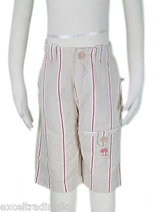 JACADI Boys Meadow Beige & Multi Red Stripped Bermuda Shorts Sz 4 Years NWT - Picture 1 of 7