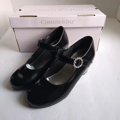Christy Jill Zapato Niña Talla 12 Mediano Vestido Cuña CJ Corazón Estrás JCP Negro Foto 1 de 4