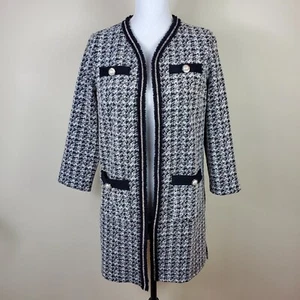 Joseph Ribkoff Womens Cover Up 2 Black White Silver Open Front 3/4 Sleeve Coat - Picture 1 of 20