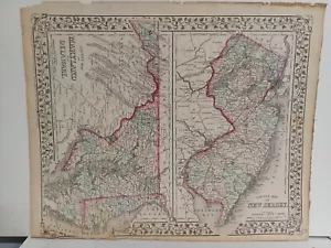 1873 Mitchell's County Map, New Jersey, Delaware Maryland Authentic Hand-Colored - Picture 1 of 6