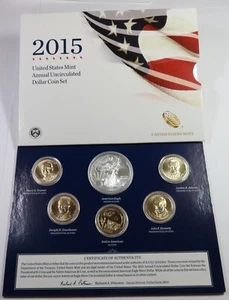 2015 US Mint Annual Uncirculated Dollar Coin Set w Silver American Eagle #49013W - Picture 1 of 9