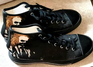 BEETLEJUICE HIGH TOP SNEAKERS -- BLACK w/GRAPHIC PRINT of HIS FACE--WOMEN'S 9 - Picture 1 of 5