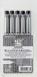 ZIG Millennium Fineliner Künstler Zeichenstifte für Scrapbooking 5 Stifte schwarz Set - Bild 1 von 1