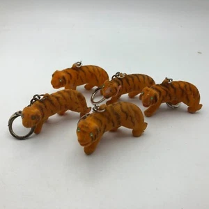 Flocked Tiger Fob Keychain Vending Prize Scarce Vintage Lot Of 5 As Is Unusual - Picture 1 of 14