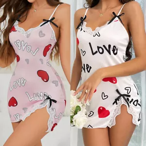Women Sexy Lingerie Lace Trim Slip Dress Nightgown Sleepwear for Valentine's Day - Picture 1 of 17