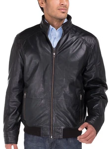 Luciano Natazzi Mens Trim Fit Lambskin Leather Moto Jacket Vintage - Picture 1 of 3