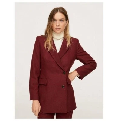 Traje Chaqueta MNG by Mango Envolvente de Lana Roja Manga Larga Mezcla de Lana Para Mujer Talla M Foto 1 de 4