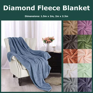 Light Weight 280GSM Diamond Fleece Blanket Reversible Soft Coral Plush Throw - Picture 1 of 67