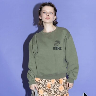 90's Vintage marine corps sweatshirt in khaki green - Image 1 of 4