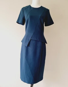 Vestido Lápiz CUE Verde Azulado Oscuro Manga Corta Peplum TALLA 6 - Imagen 1 de 5