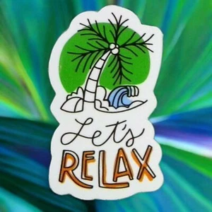 Motivational Sticker Lets Relax Beach Palm Tree Tropical Vacation Wave Ocean - Picture 1 of 2