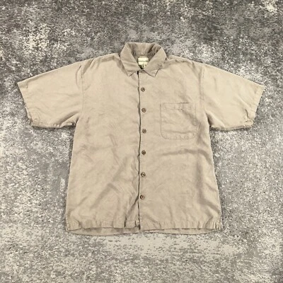 Vintage Joseph Feiss Silk Shirt Mens Medium M Brown Short Sleeve Loop Collar 90s - Image 1 of 4