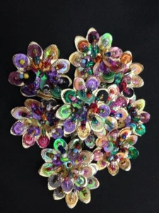 Pack Of 5 Multi Gold Beaded Flower Motifs , Applique, Xmas (36mm Approx In Size) - Picture 1 of 3