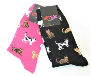 2 PR Hot Sox Damen Baumwollmischung Socken Katzen pink/schwarz - NEU - Bild 1 von 1