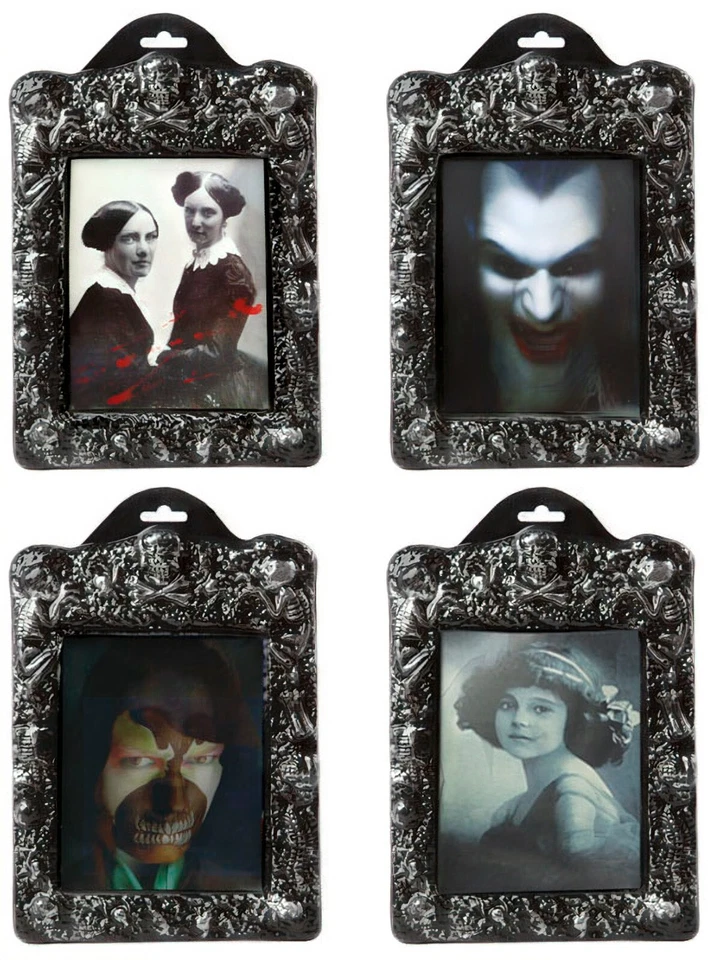 4er Pack 3D Hologramm Bilder Damen Herren im Rahmen Halloween Dekoration - Bild 1 von 4