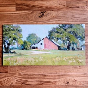David Forks "Red Barn" Original Oil Painting 8” x 16” Texas Artist - Picture 1 of 4