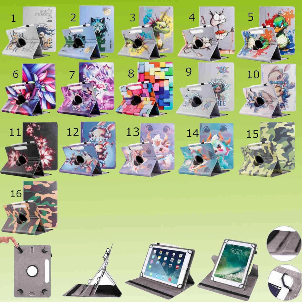Für verschiedene Tablet Modelle Tablet Motiv 360 Grad Tasche Kunst-Leder Etuis  - Bild 1 von 1