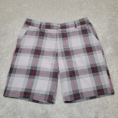 Ocean Pacific OP Shorts Mens 38 Gray Red Plaid Chino - Image 1 of 4