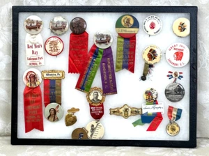 Improved Order of Red Men Representative Buttons Early 1900s in Display Case - Picture 1 of 19