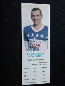 1970-71 Dad's Cookies Hockey Card - Ed Giacomin - New York Rangers (NM)