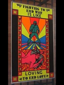 Vintage Original 1971 Fighting To End War Blacklight Poster Love Psychedelic Neu - Bild 1 von 3