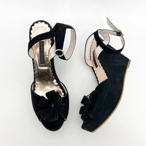 Marc Jacobs Flower Leather Wedge Sandals 6 Black - Picture 1 of 9