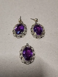 Pendientes colgantes de plata de ley SORRENTO de vidrio púrpura amatista tono dorado  - Imagen 1 de 11