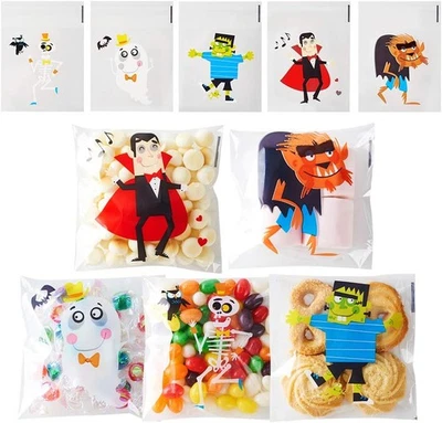 Bolsas de golosinas de Halloween 200 piezas transparentes autoadhesivas bolsas de galletas de caramelo para fiesta Foto 1 de 4