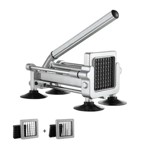 French Fry Cutter Stainless Steel Potato Vegetable Slicer Chopper w/ 2 Blades - Picture 1 of 12