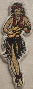 Hula Mädchen spielt Ukulele Matrose Jerry bestickt Bügelbild Patch Hawaii - Bild 1 von 1