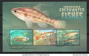 AUSTRALIA 2025 ENDANGERED FRESHWATER FISHES SOUVENIR SHEET OF 3 STAMPS FINE USED - Picture 1 of 7