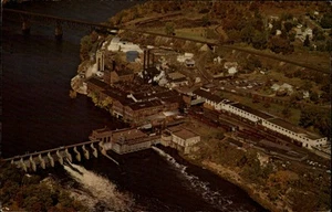 Eau Claire,WI Dam & Paper Mill Birds Eye View Wisconsin Postcard - Picture 1 of 2