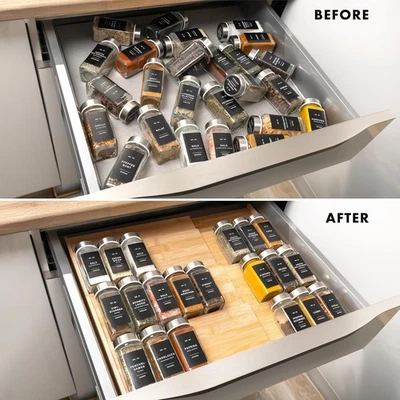 Organizador de cajones de especias de bambú, (necesita cajón profundo de 3") estante expandible de 4 niveles Foto 1 de 4