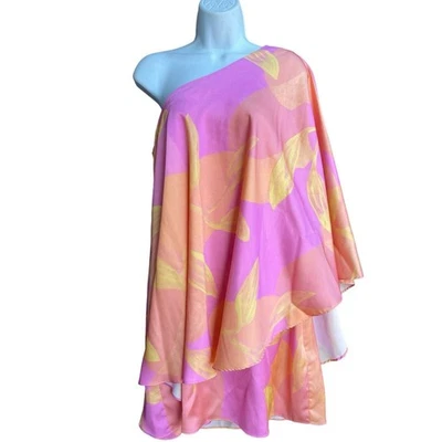 Aidan Mattox Capelet Mini Dress Women's 10 Pink Floral One Shoulder MSRP: $175 - Image 1 of 3