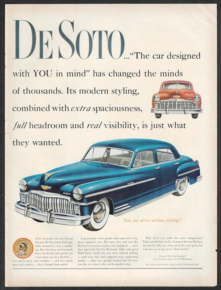 Anuncio impreso DE SOTO 1949 "el coche diseñado contigo en mente" Foto 1 de 1