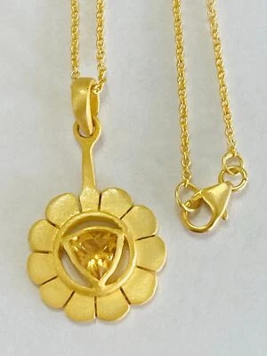 Nuevo collar colgante floral citrino corte billón de oro amarillo de 18k sobre esterlina Foto 1 de 4