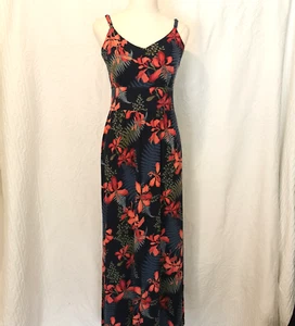Tommy Bahama Maxi Dress Size S/P Sleeveless Strappy Hawaiian Jersey Navy Coral - Picture 1 of 7