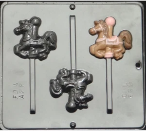 NEW 3 Cavity CAROUSEL HORSE Chocolate Candy Lolly Mold Clay Plaster Fondant - Picture 1 of 1