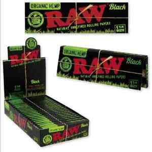 🔥RAW BLACK ORGANIC HEMP ROLLING PAPERS😎SEALED BOX 1 1/4 SIZE - 24 PACKS
