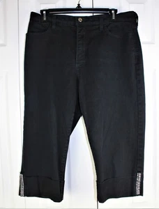Womens Super Pretty NYDJeans Size 12 Black Bling Rhinestones at ankle cuff EUC - Picture 1 of 6
