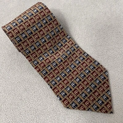 Gravata geométrica J. Garcia 100% seda marrom Birdland feita nos EUA - Imagem 1 de 4