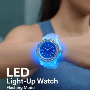 Reloj de Hombre Mujer Adolescente Pulsera de Cuarzo Cristal con iluminación LED - Picture 1 of 15