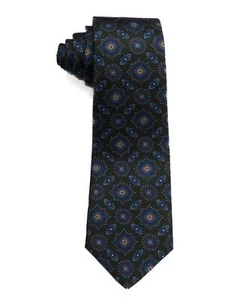 Kiton Napoli $ 330 neu dunkelgrün blau orange Medaillondruck Seidenkrawatte 3,25"" 8 cm - Bild 1 von 3