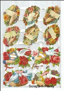 German SILVER GLITTER Embossed Scrap Die Cut - Doves, Roses & Valentine EF7093G - Picture 1 of 1