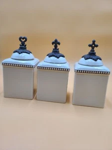 3 Acanthus Leaf Hope, Love, and Faith Ceramic Jars with Ornate Brown NO  BASE - Picture 1 of 12