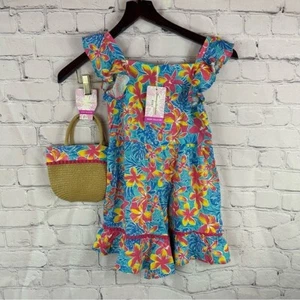 NWT tommy bahama resort collection Floral short romper with Straw Bag sz 5 - Picture 1 of 8