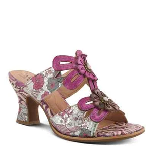 L'ARTISTE ALANIA HAND PAINTED PURPLE FLORAL LEATHER SLIDE SANDAL EU 38 US 8 - Picture 1 of 6