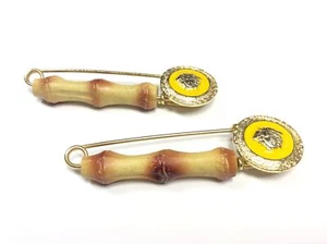 SPILLA BALIA CM 8  ORO BAMBU' SMALTO GIALLO 2 PZ - Picture 1 of 2