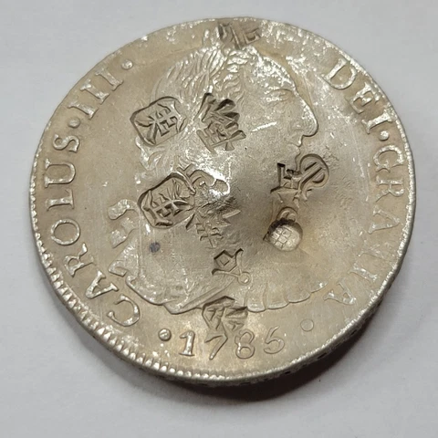 1785 Spanish Colonial Silver 8 Reales AU with Chopmarks Carolus III Bolivia D179 Cover